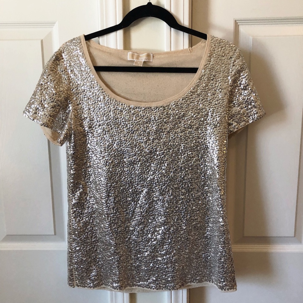 Michael Kors Designer Silver Sequin Top